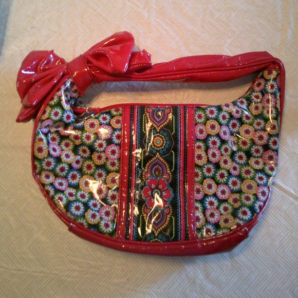 Boho Small PVC Zip Closure Bow Decor Purse - Picture 1 of 5